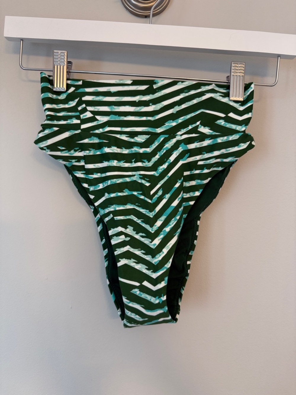 High-Waist Green Striped Bikini Bottom